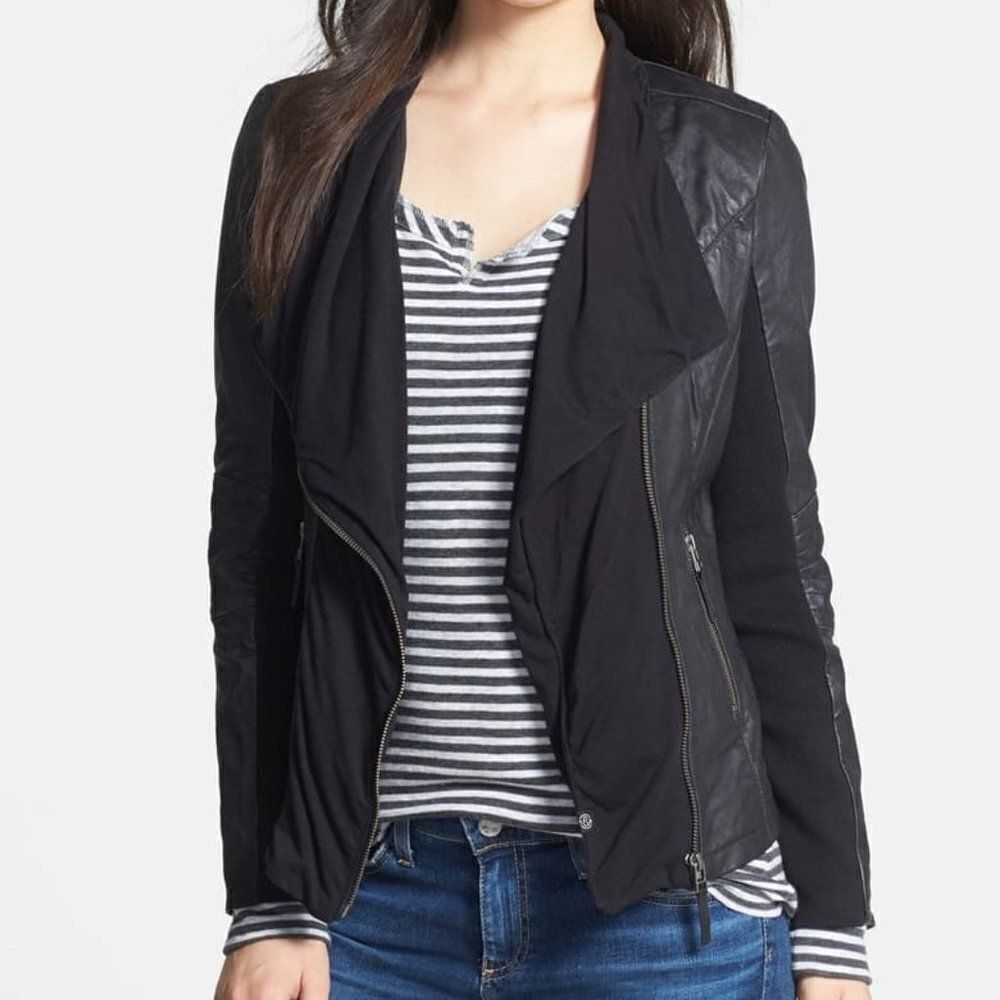 Treasure & Bond Drape Front Leather Moto Jacket